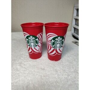 Two Starbucks Holiday 2024 RED CUP DAY  16 oz Reusable Hot or Cold Cup No Lid